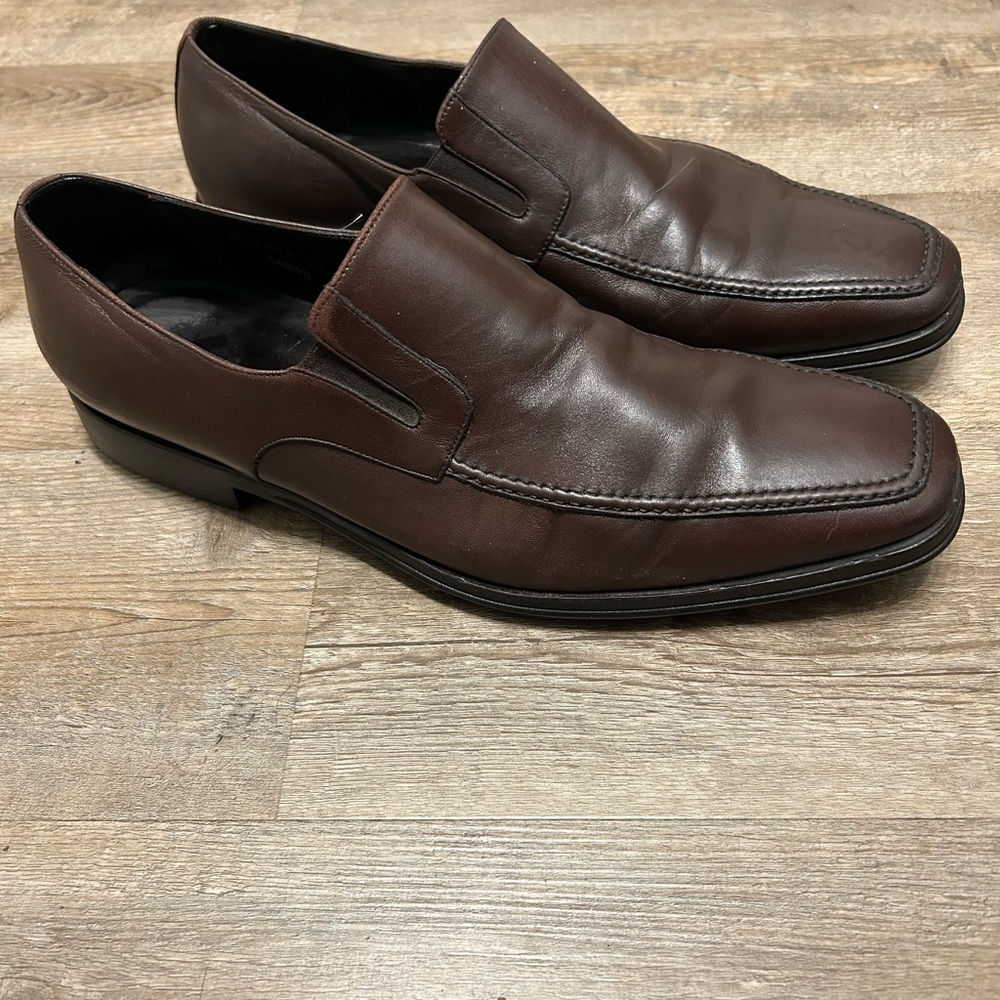 Bruno Magli Raging Dark‎ Brown Leather Slip-On Loafers Shoes Italy